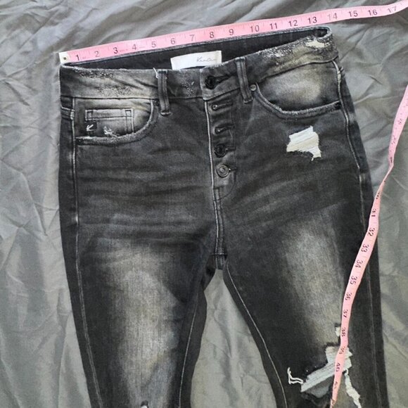 Kancan 4 button high rise distressed black jeans size 7 / 27 skinny - Picture 6 of 9